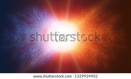 Colorful attraction of life. Vector connecting particle tails. Small particles strive to each other. Blurred debrises into rays or lines under high speed of motion. Burst, explosion backdrop Foto d'archivio © 