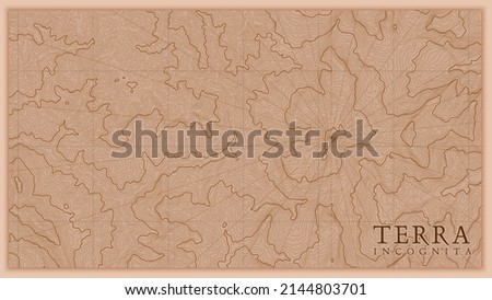 Ancient abstract earth relief old map. Generated conceptual vector elevation map of fantasy landscape.