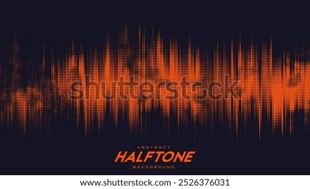 Abstract vector torn orange halftone sound wave. Scrathed dotted texture element.