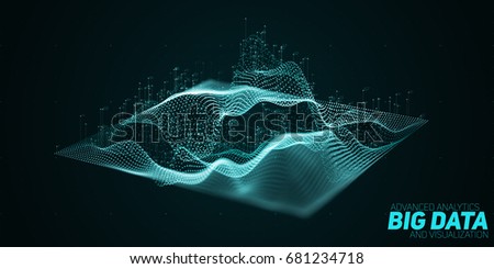 Vector abstract 3D big data plot visualization with shallow depth of field. Futuristic infographics aesthetic design. Visual information complexity. Social network or business analytics representation