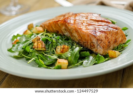 Grilled Salmon with Roast Potato and Arugula Salad