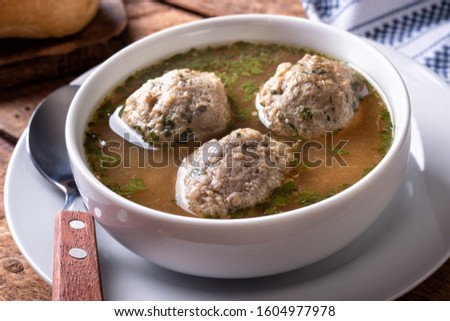 Image, Stock Photo Bavarian liver dumpling soup on wood