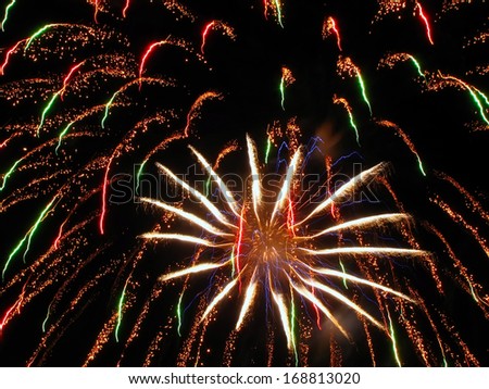 colorful bright gala fireworks in the night sky