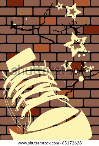 Grunge illustration of a weathered wall and sneaker