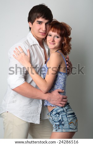 couple young man and woman on white background