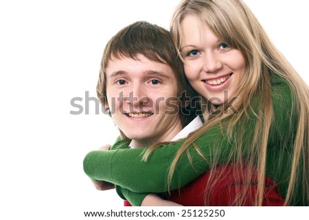 young family man and woman on white background