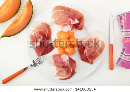 prosciutto and melon on plate