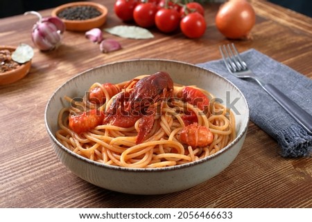Italian pasta with crayfish in tomato sauce ストックフォト © 