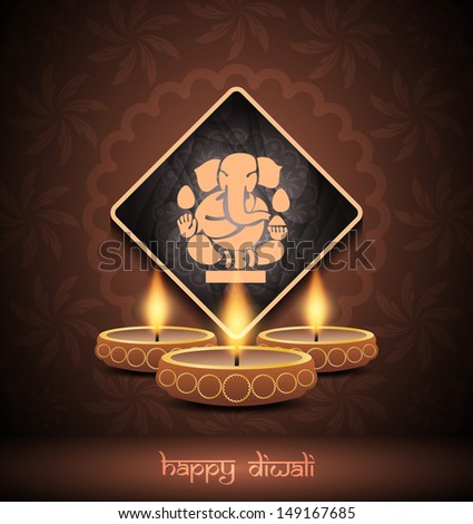 elegant brown color background design for diwali festival with beautiful lamps.