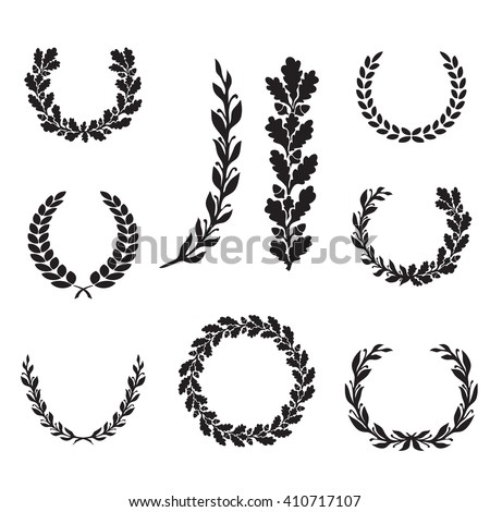 Silhouette laurel and oak wreaths in different  shapes - half circle, circle, branch
