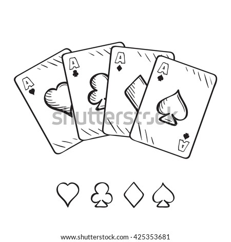 Set Of Sketch Playing Cards, Aces In Different Combinations. Hand Drawn ...