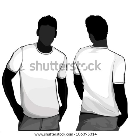 T-shirt men back and front. Men body silhouette.