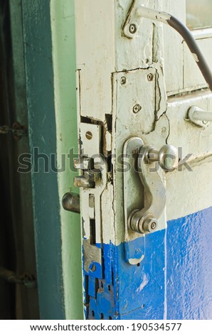 Ancient lock of the door train in underdeveloped countries.