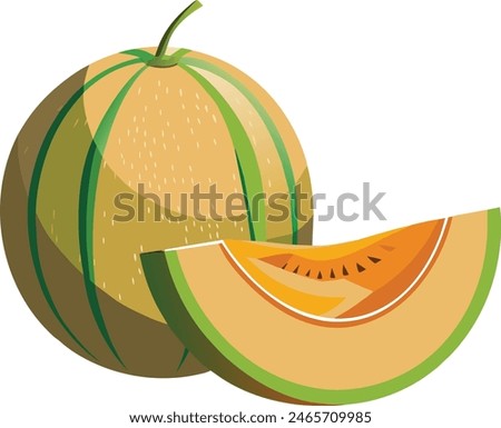 whole melon with a slice of melon