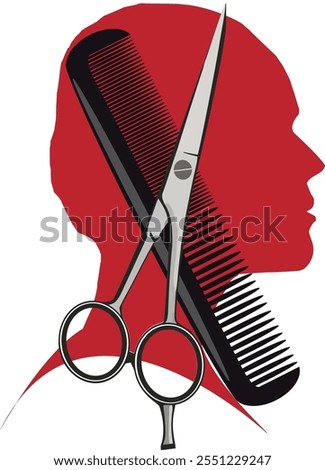 Similar – Image, Stock Photo Hairdresser tools over a many color and natural wigs