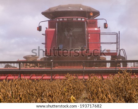 MATO GROSSO, BRAZIL - MARCH 02, 2008: Mass soybean harvesting at a farm in Mato Grosso