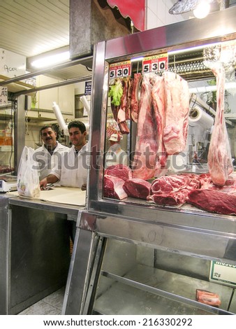 SAO PAULO, BRAZIL, AUGUST 30,2003 Meat processing in Municipal Market, Sao Paulo, Brazil