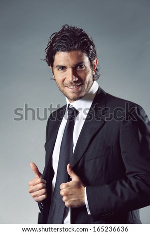 Happy and smiling businessman portrait. Success job satisfaction concept