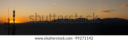 panoramic backlit landscape on sunset