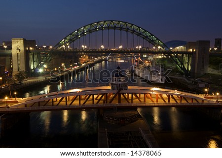 The Tyne and Swing Bridges as seen from the High Level Bridge.