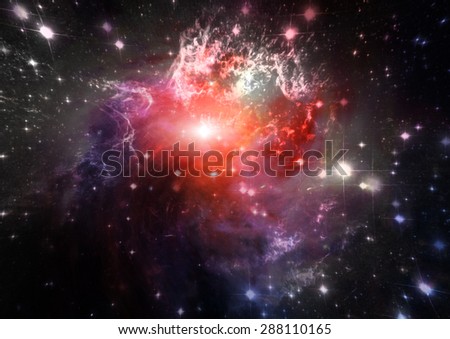 Far being shone nebula and star field against space. \
