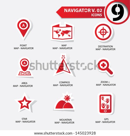 Map and Navigator icons set 2,Red version