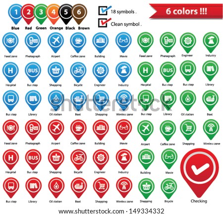 Vector Map Pins Pointer,Symbols for use map,vector