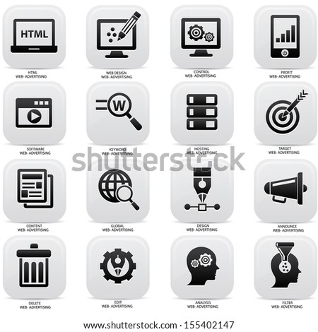 Web,Advertising icons on buttons,Back version,vector set 1