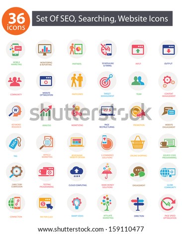 SEO (Search Engine Optimization)icons, Colorful version,vector