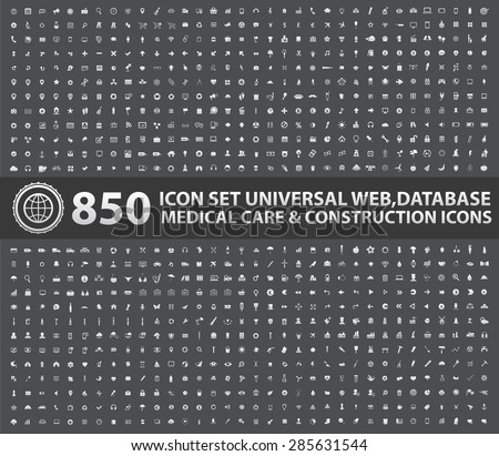 850 Icon set,Universal website,Construction,industry,Business,Medical,healthy and ecology icons