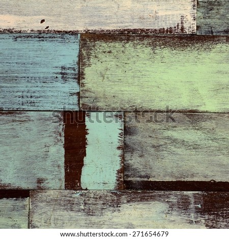 detail of abstract art color wood wall white blue green