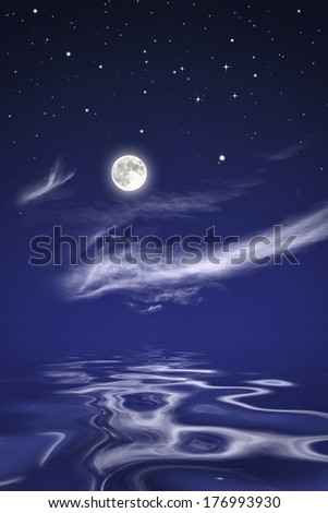 Moon over sea at night