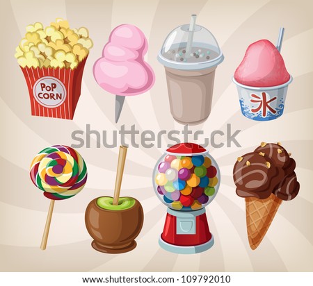 A collection of fair drinks and sweets.