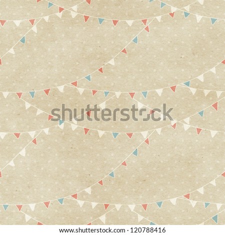 Seamless bunting flags pattern on paper texture
