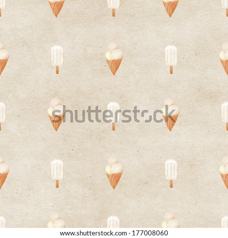 Seamless watercolor ice cream pattern on paper texture