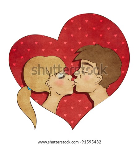 Heart-shaped portrait of young couple kissing, Valentine\'s day card
