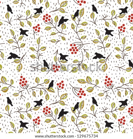 Cute colorful floral seamless pattern with bird./ Birds in the garden