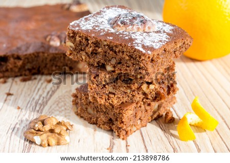 Brownie cake with orange and walnuts