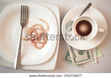 Restaurants check on the table after dinner and cash