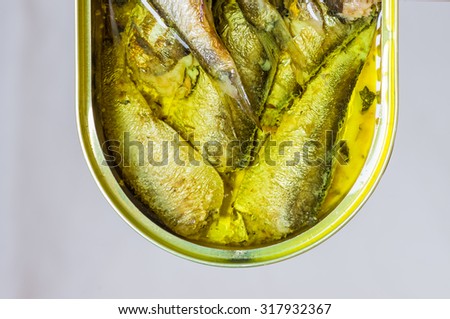 Oil in a tin of sardines top view
