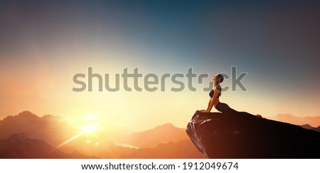 Similar – Image, Stock Photo Tranquil woman meditating in Lotus pose