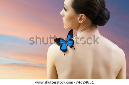 girl and a beautiful butterfly