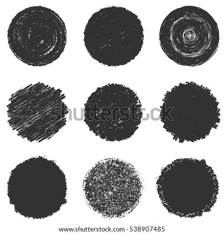 Distressed bold stamp texture set. Circular crayon charcoal background. Empty hi-quality element. Grunge circle overlay mockup. Original logo blank High detailed quality. Icon basis. EPS10 vector.