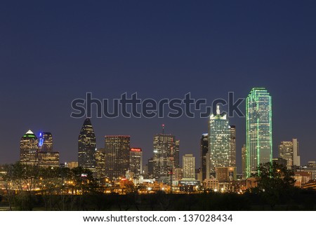 DALLAS-APRIL 1: A View of Skyline Dallas at Night on April 1, 2013 in Dallas, Texas. Dallas is the ninth most populous city in the United States and the third most populous city in the state of Texas.