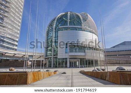 SAN JOSE, CALIFORNIA - MARCH 1, 2013: The Modern Architecture of the San Jose City Hall, California. San Jose City Hall opened for the public on October 15, 2005 and designed by Richard Meier.