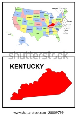 A Full Color Map Of The United States Of America With The Kentucky ...