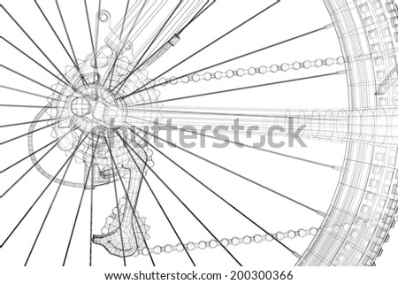 Mountain Bicycle 3D model, body structure , wire model