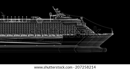 cruise liner, ship,  body structure, wire model