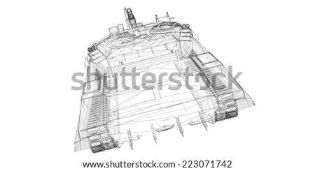 military tank model, body structure, wire model