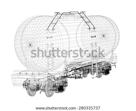 Transportation oil tanks by rail, body structure, wire model
